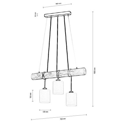 Πολύφωτο με συρματόσχοινο TRENO 3xE27/25W/230V πεύκο – FSC πιστοποιημένο