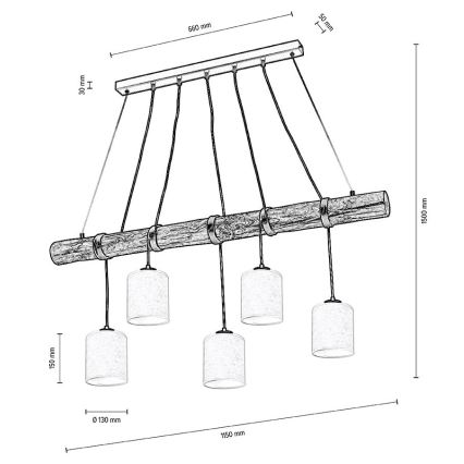 Πολύφωτο με συρματόσχοινο TRENO 5xE27/25W/230V πεύκο – FSC πιστοποιημένο