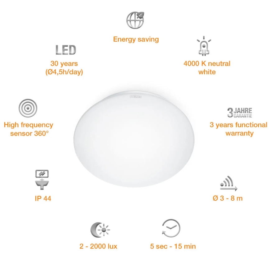 STEINEL 008383 - Φως μπάνιου LED με αισθητήρα RS16LED LED/9,5W/230V IP44