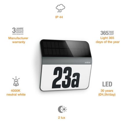 STEINEL 035730 - Ηλιακό φωτιστικό αριθμού οικίας LED XSolar LH-N LED/0,03W IP44 2500 mAh