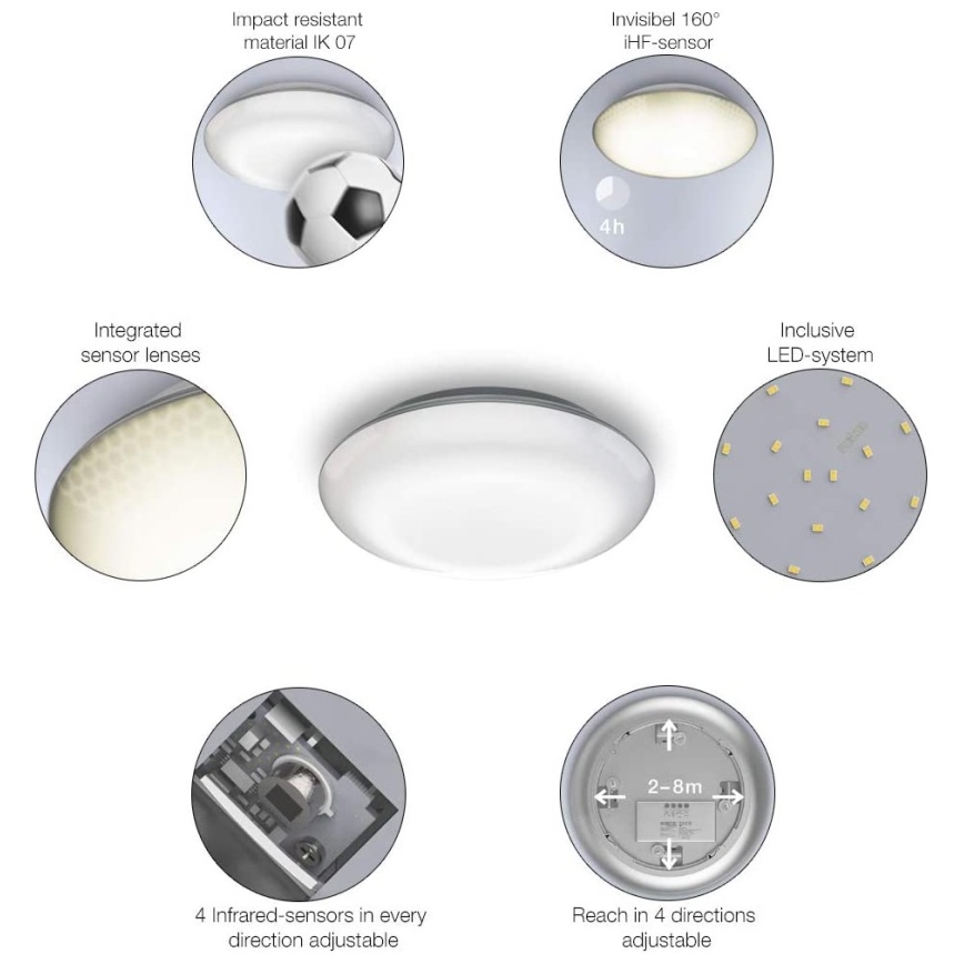 Steinel 057602 - Φωτιστικό LED εξωτερικού χώρου με αισθητήρα QUATTRO LED/9,8W/230V 3000K IP54