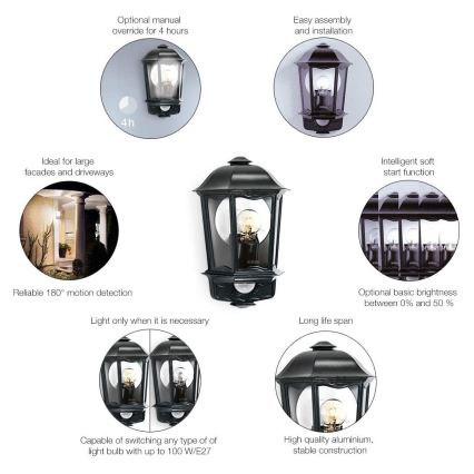 Steinel 644413 - Επιτοίχιο φωτιστικό εξωτερικού χώρου με αισθητήρα L 190 S 1xE27/100W/230V