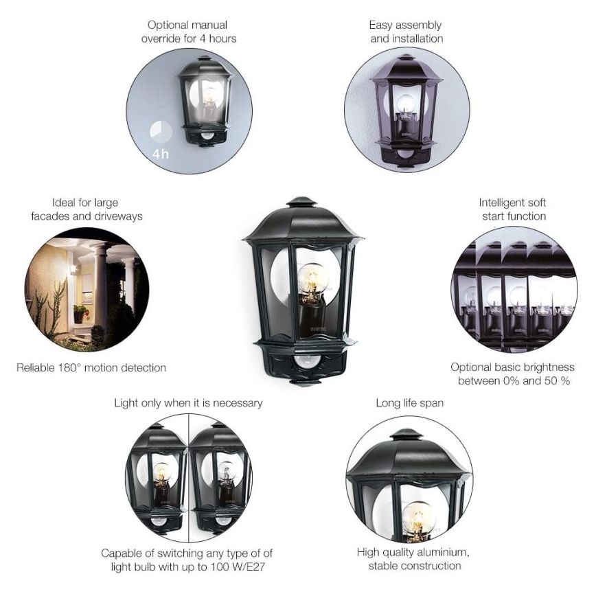 Steinel 644413 - Επιτοίχιο φωτιστικό εξωτερικού χώρου με αισθητήρα L 190 S 1xE27/100W/230V