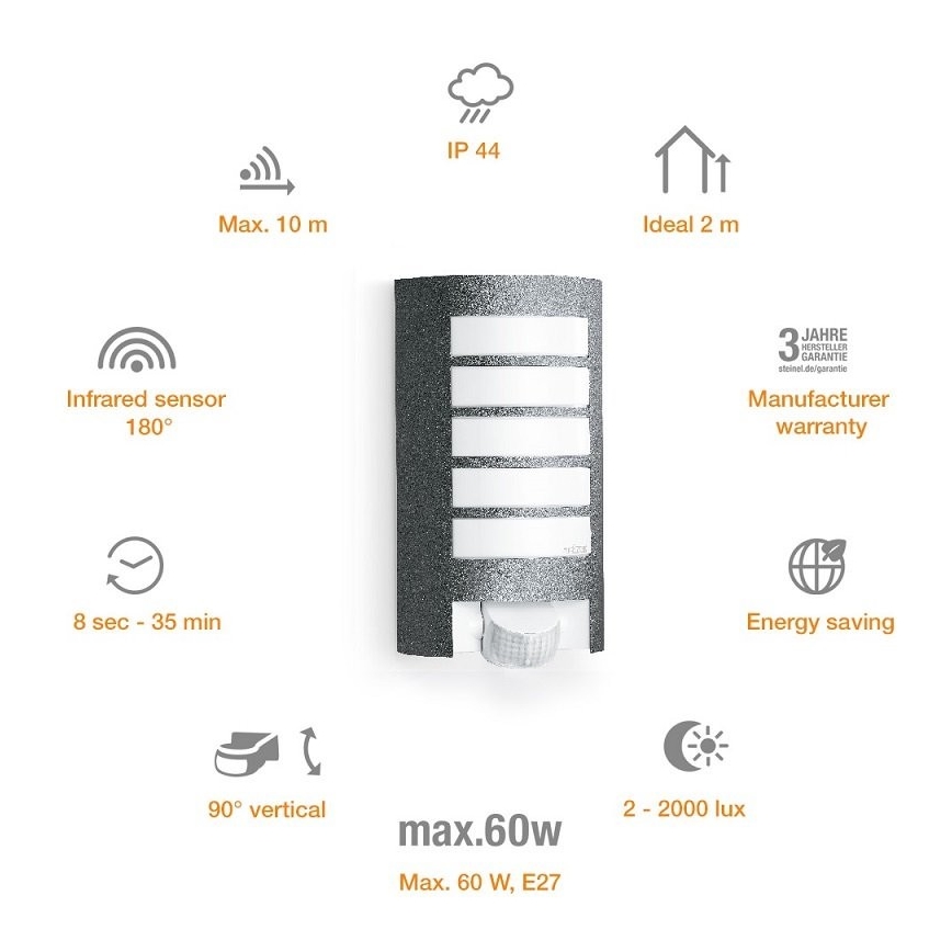 STEINEL 657819 - Φως εξωτερικού χώρου με αισθητήρα L12 1xE27/60W/230V IP44