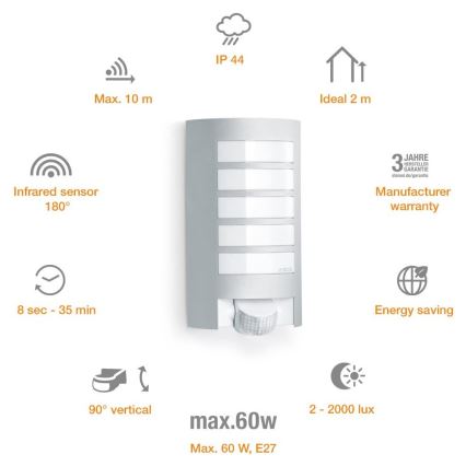 Steinel 657918 - L12S Φωτιστικό εξωτερικού χώρου με αισθητήρα 1xE27/60W/230V