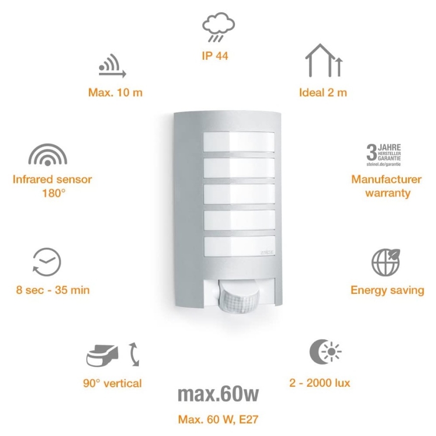 Steinel 657918 - L12S Φωτιστικό εξωτερικού χώρου με αισθητήρα 1xE27/60W/230V