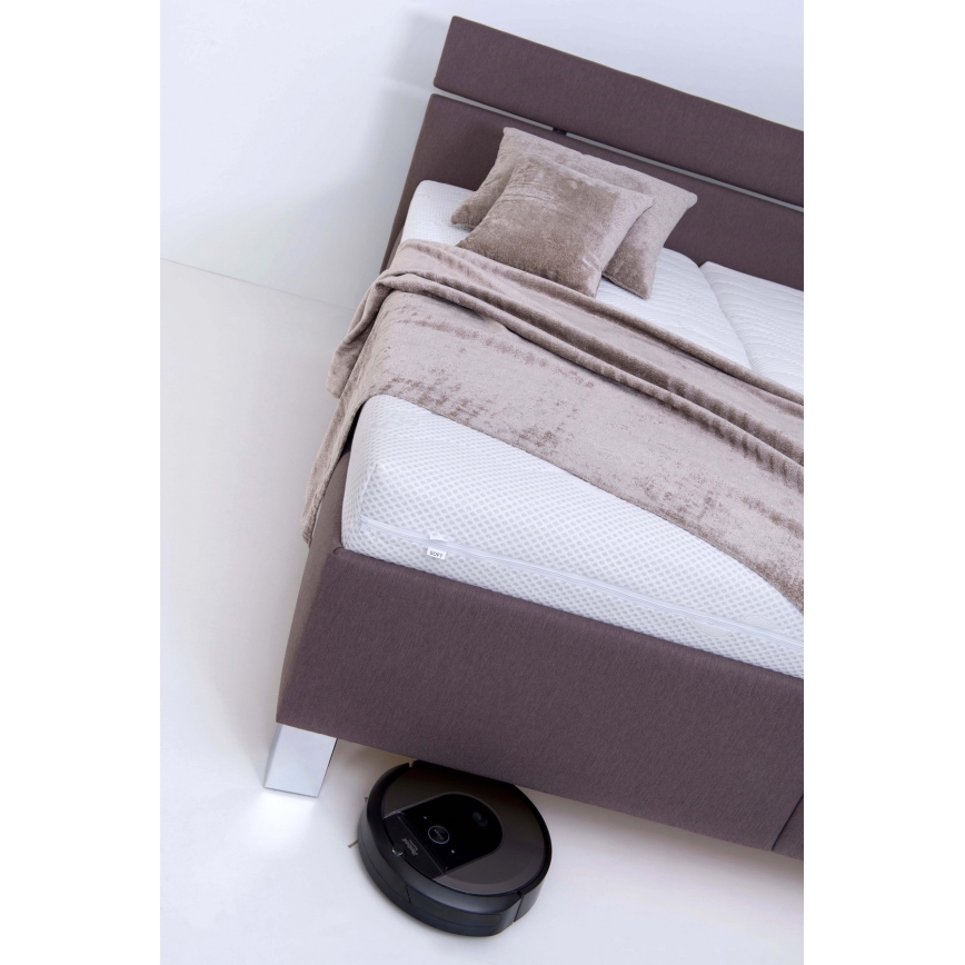 Ταπετσαρισμένο κρεβάτι ALIS 160x200 cm με στρώμα και αποθηκευτικό χώρο, καφέ