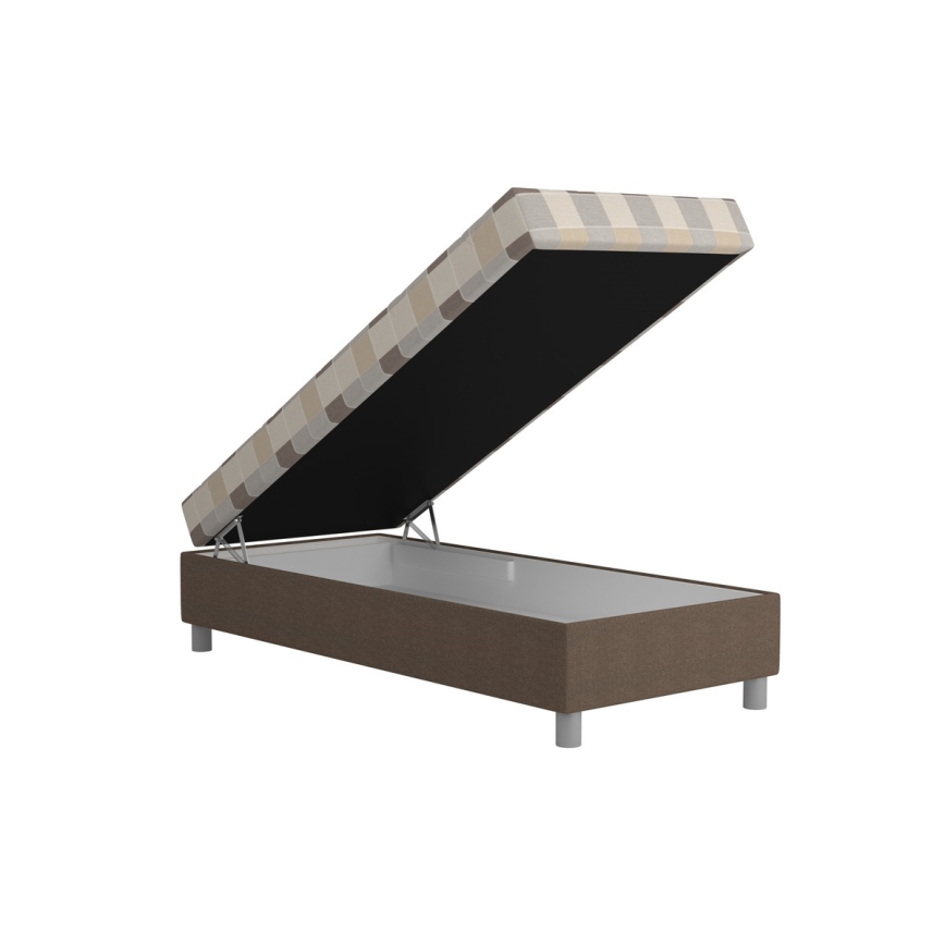 Ταπετσαρισμένο κρεβάτι GEORGE 90x200 cm με αποθηκευτικό χώρο και στρώμα, καφέ