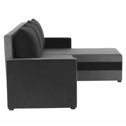 Ταπετσαρισμένος, αναστρέψιμος γωνιακός καναπές-κρεβάτι σε σχήμα L BRISTOL, γκρι/μαύρο