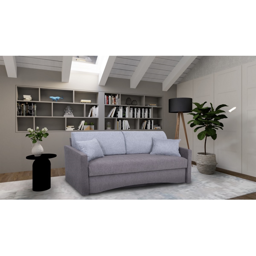 Επενδυμένος τριθέσιος καναπές-κρεβάτι PAUL, κατάλληλος για καθημερινό ύπνο, με υποβραχιόνια, γκρι