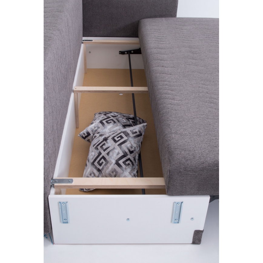 Επενδυμένος τριθέσιος καναπές-κρεβάτι PAUL, κατάλληλος για καθημερινό ύπνο, με υποβραχιόνια, γκρι