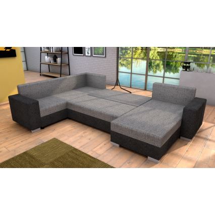 Ταπετσαρισμένος, πολυλειτουργικός καναπές-κρεβάτι σε σχήμα U YORK γκρι/μπεζ/καφέ