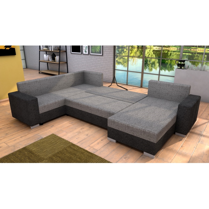 Ταπετσαρισμένος, πολυλειτουργικός καναπές-κρεβάτι σε σχήμα U YORK γκρι/μπεζ/καφέ