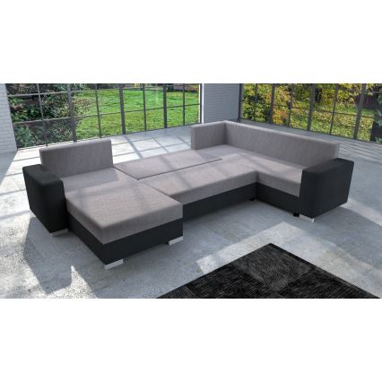 Ταπετσαρισμένος πολυλειτουργικός γωνιακός καναπές-κρεβάτι σε σχήμα U YORK γκρι/μαύρο