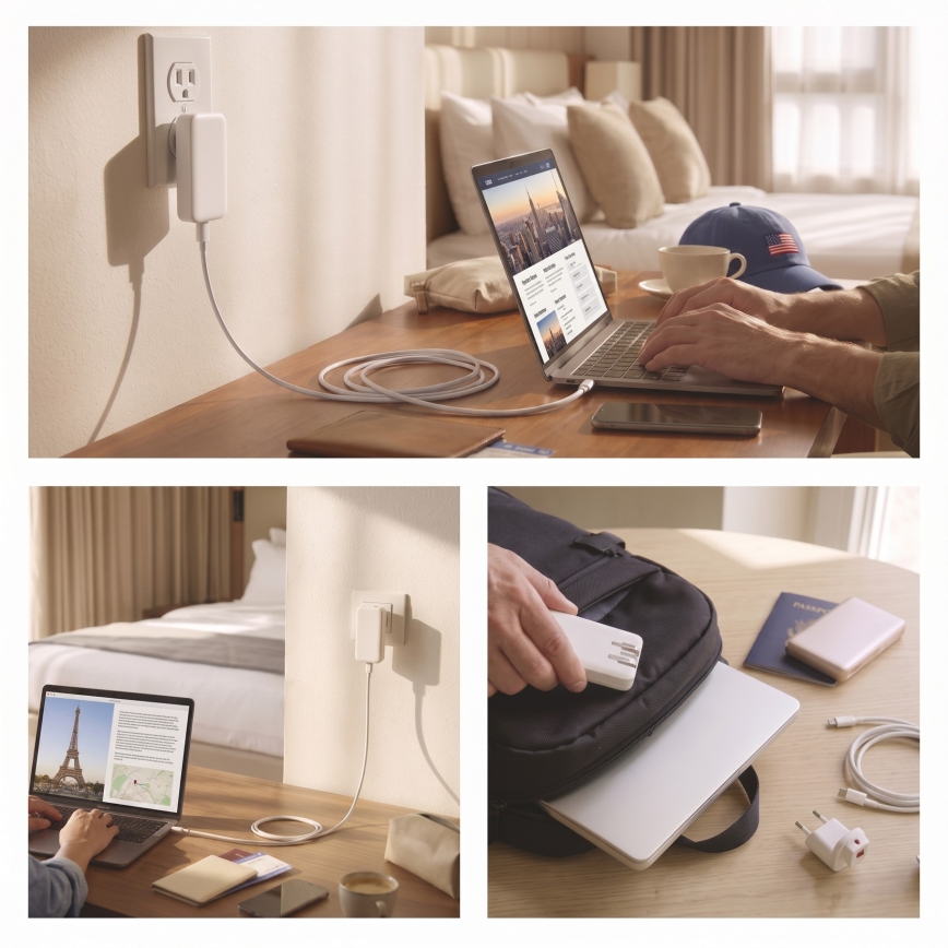 Ταξιδιωτικός αντάπτορας USB GaN με εναλλάξιμα βύσματα 100-250V