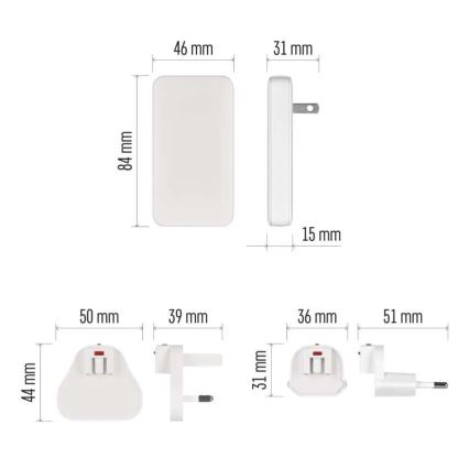 Ταξιδιωτικός αντάπτορας USB GaN με εναλλάξιμα βύσματα 100-250V