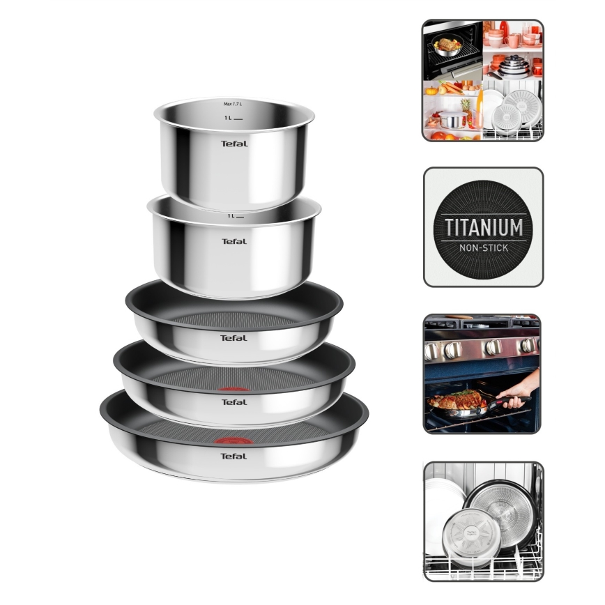 Tefal - Σετ 6 τεμαχίων μαγειρικών σκευών INGENIO COOK, από ανοξείδωτο ατσάλι