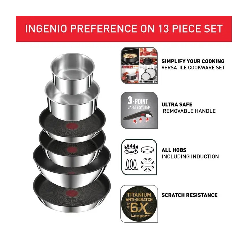 Tefal - Σετ μαγειρικών σκευών 13 τεμαχίων INGENIO PREFERENCE ON από ανοξείδωτο ατσάλι