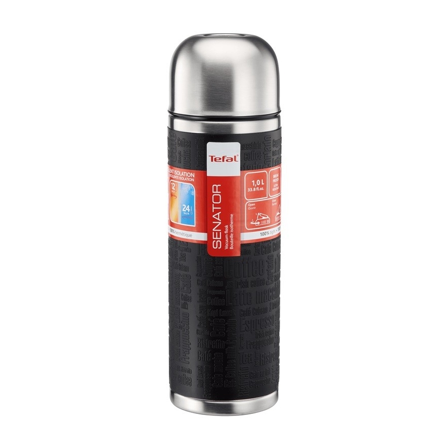 Tefal - Thermos με ένα mug 1 l SENATOR ανοξείδωτο ατσάλι/μαύρο