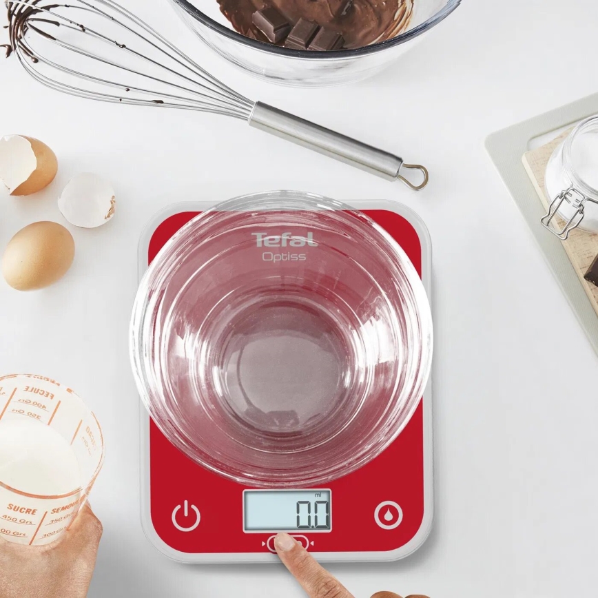 Tefal - Ζυγαριά κουζίνας OPTISS 2xAAA κόκκινο