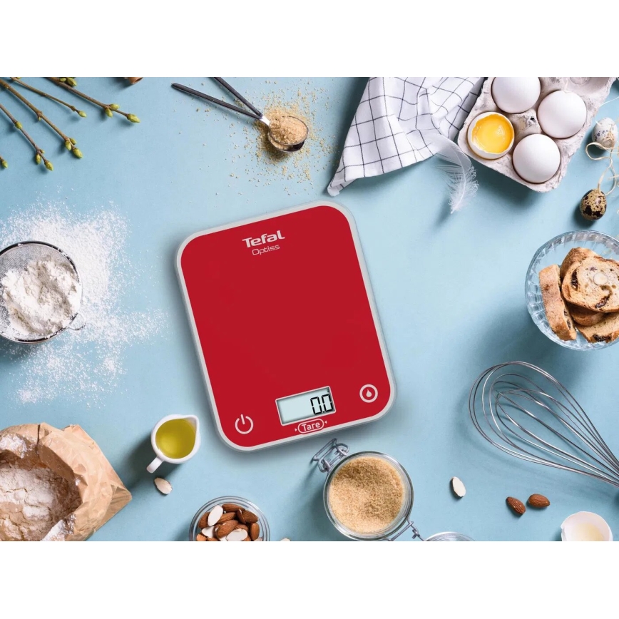 Tefal - Ζυγαριά κουζίνας OPTISS 2xAAA κόκκινο