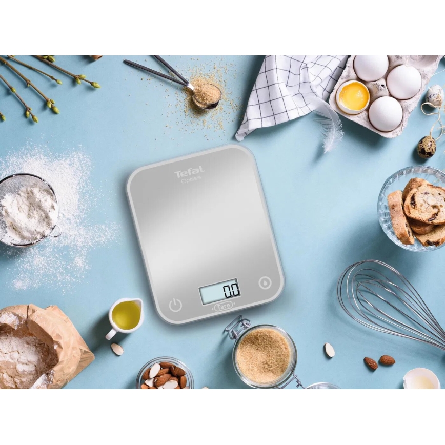 Tefal - Ζυγαριά κουζίνας OPTISS 2xAAA γκρι