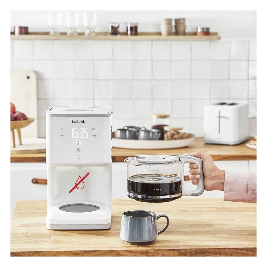 Tefal - Καφετιέρα φίλτρου και LCD display SENSE 1000W/230V λευκό
