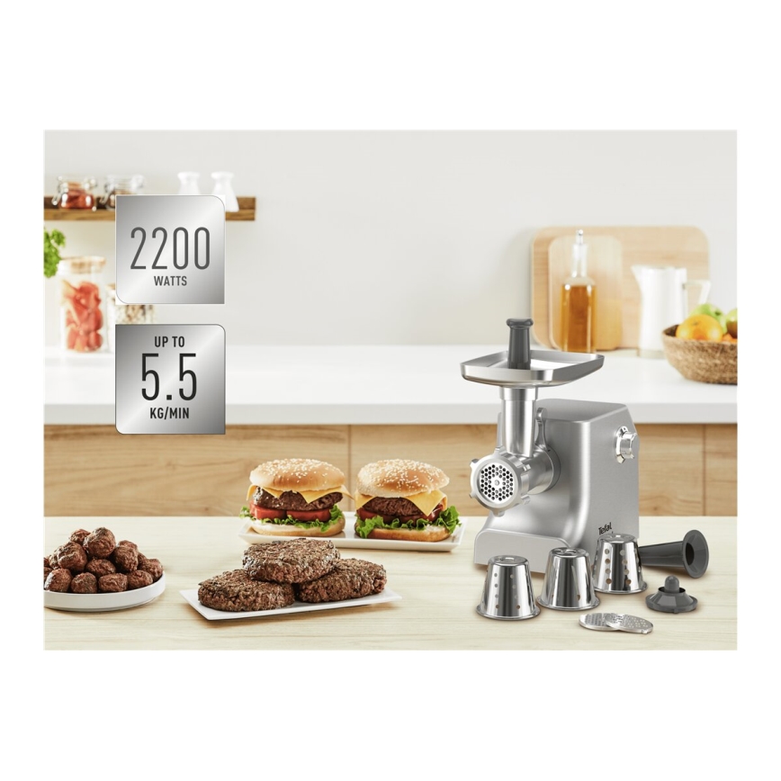 Tefal - Μηχανή κιμά / Κρεατομηχανή 8σε1 2200W/230V ασημί