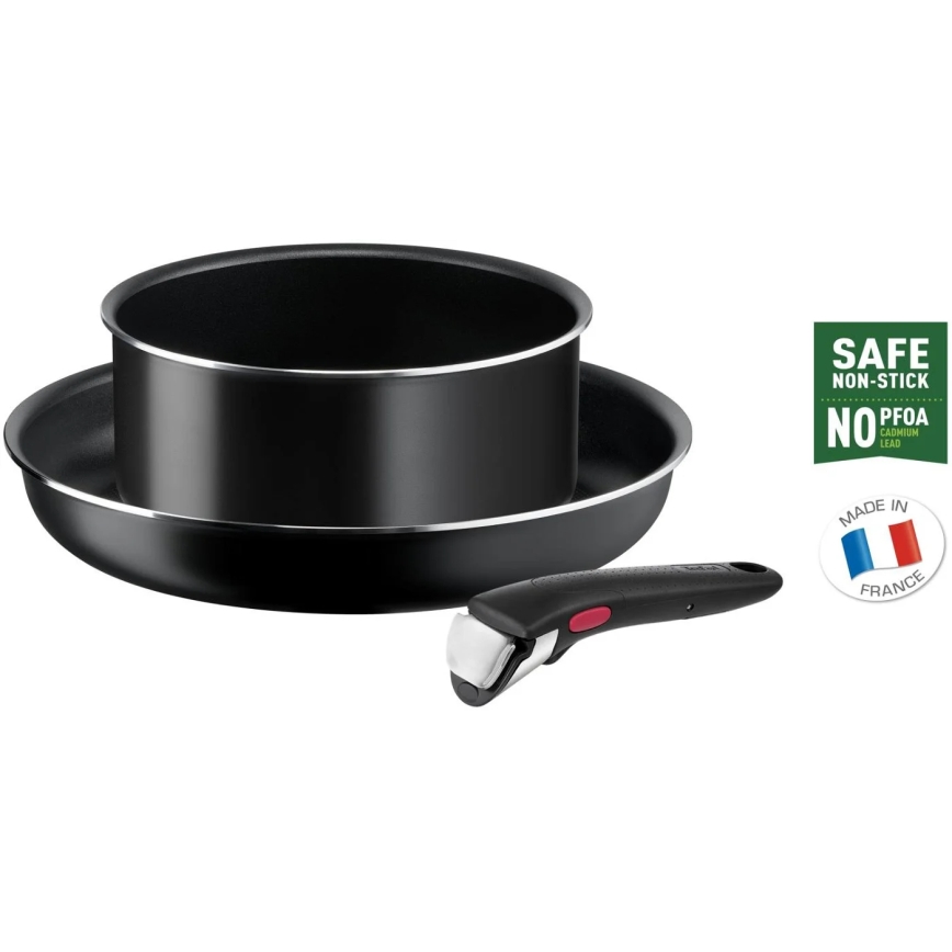 Tefal - Σετ μαγειρικά σκεύη 3 τμχ INGENIO EASY COOK & CLEAN BLACK