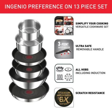 Tefal - Σετ μαγειρικών σκευών 13 τεμαχίων INGENIO PREFERENCE ON από ανοξείδωτο ατσάλι