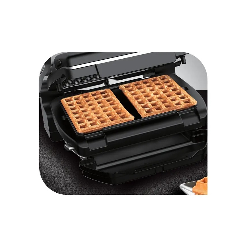 Tefal - Ψησταριά/Γκριλιέρα OPTIGRILL+ INOX WAFFLES 2000W/230V μαύρο/χρώμιο