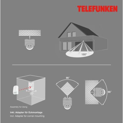 Telefunken 306506TF - Αισθητήρας κίνησης εξωτερικού χώρου 180° IP44 λευκό