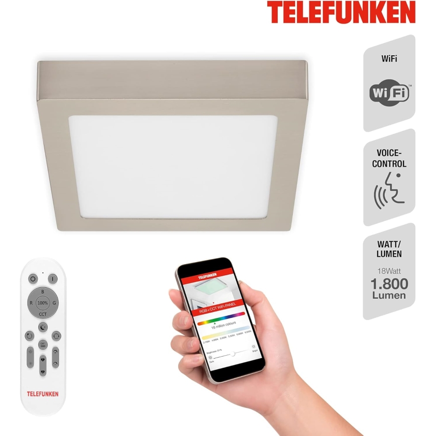 Telefunken 309602TF - LED RGBW Dimmable φωτιστικό οροφής LED/18W/230V 2700-6500K Wi-Fi Tuya