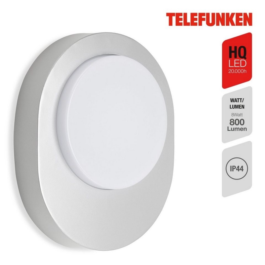 Telefunken 312004TF - Επιτοίχιο φωτιστικό εξωτερικού χώρου LED LED/8W/230V IP44 ασήμι
