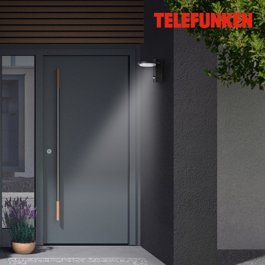 Telefunken 312505TF-LED Φωτιστικό τοίχου εξωτερικού χώρου με αισθητήρα LED/10W/230V IP44 μαύρο