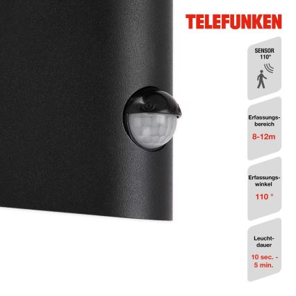 Telefunken 312505TF-LED Φωτιστικό τοίχου εξωτερικού χώρου με αισθητήρα LED/10W/230V IP44 μαύρο