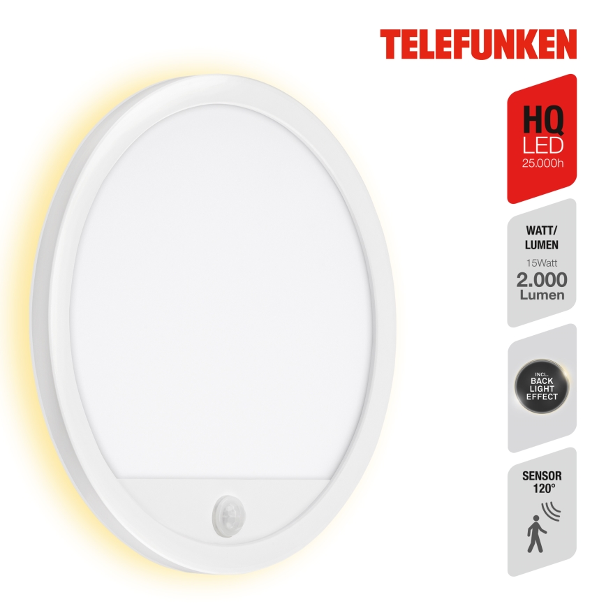 Telefunken 313706TF - LED Φωτιστικό τοίχου εξωτερικού χώρου με αισθητήρα LED/15W/230V IP44 λευκό