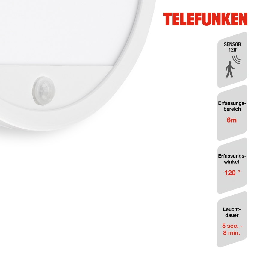 Telefunken 313706TF - LED Φωτιστικό τοίχου εξωτερικού χώρου με αισθητήρα LED/15W/230V IP44 λευκό