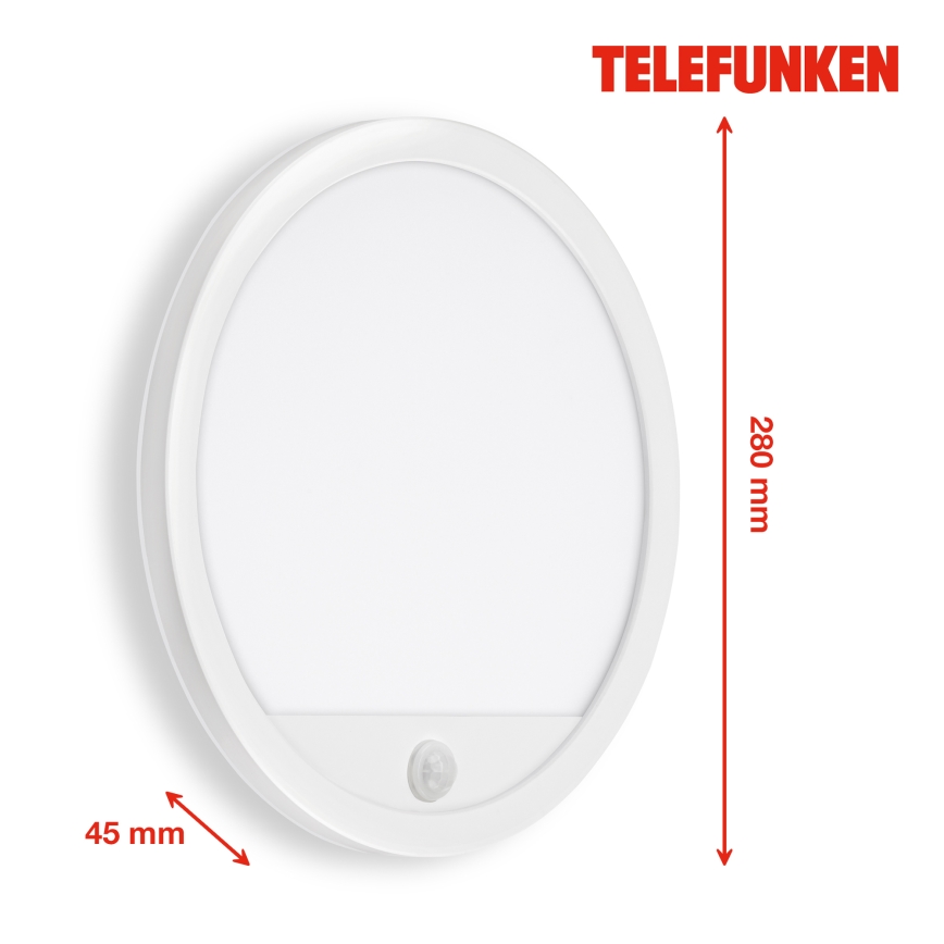 Telefunken 313706TF - LED Φωτιστικό τοίχου εξωτερικού χώρου με αισθητήρα LED/15W/230V IP44 λευκό