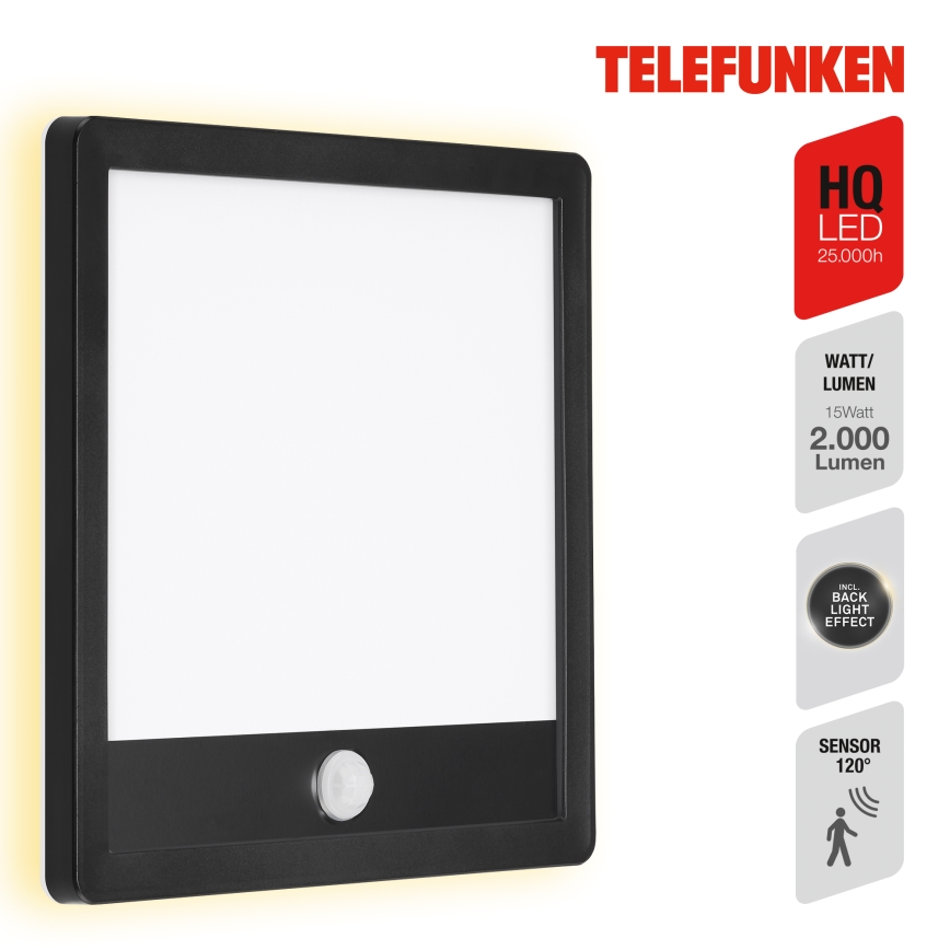 Telefunken 313805TF - LED Φωτιστικό τοίχου εξωτερικού χώρου με αισθητήρα LED/15W/230V IP44