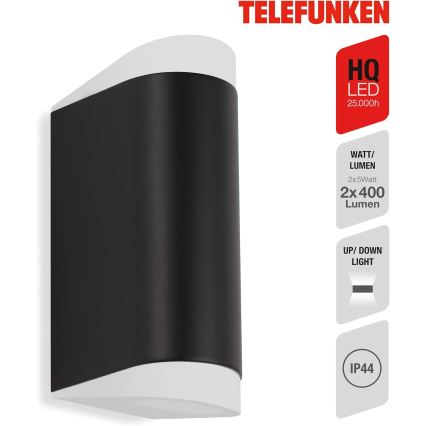 Telefunken 314905TF - Επιτοίχιο φωτιστικό εξωτερικού χώρου LED 2xGU10/5W/230V IP44 μαύρο