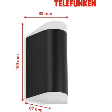 Telefunken 314905TF - Επιτοίχιο φωτιστικό εξωτερικού χώρου LED 2xGU10/5W/230V IP44 μαύρο