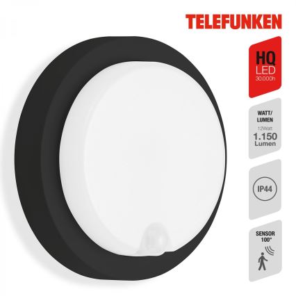 Telefunken 315305TF - LED Φωτιστικό τοίχου εξωτερικού χώρου με αισθητήρα LED/12W/230V IP44 μαύρο