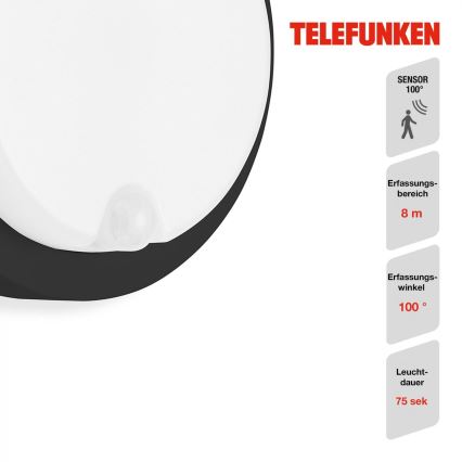 Telefunken 315305TF - LED Φωτιστικό τοίχου εξωτερικού χώρου με αισθητήρα LED/12W/230V IP44 μαύρο