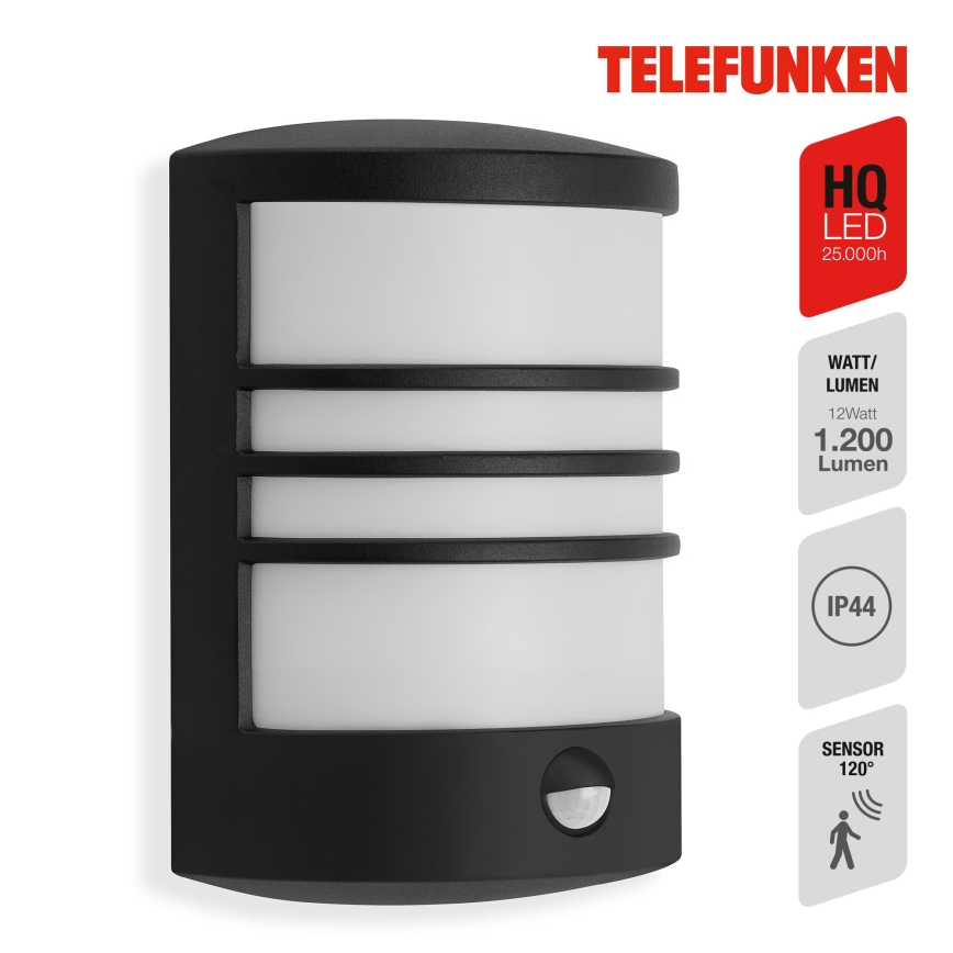 Telefunken 315505TF - LED Φωτιστικό τοίχου εξωτερικού χώρου με αισθητήρα LED/12W/230V IP44 μαύρο