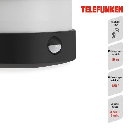 Telefunken 315505TF - LED Φωτιστικό τοίχου εξωτερικού χώρου με αισθητήρα LED/12W/230V IP44 μαύρο