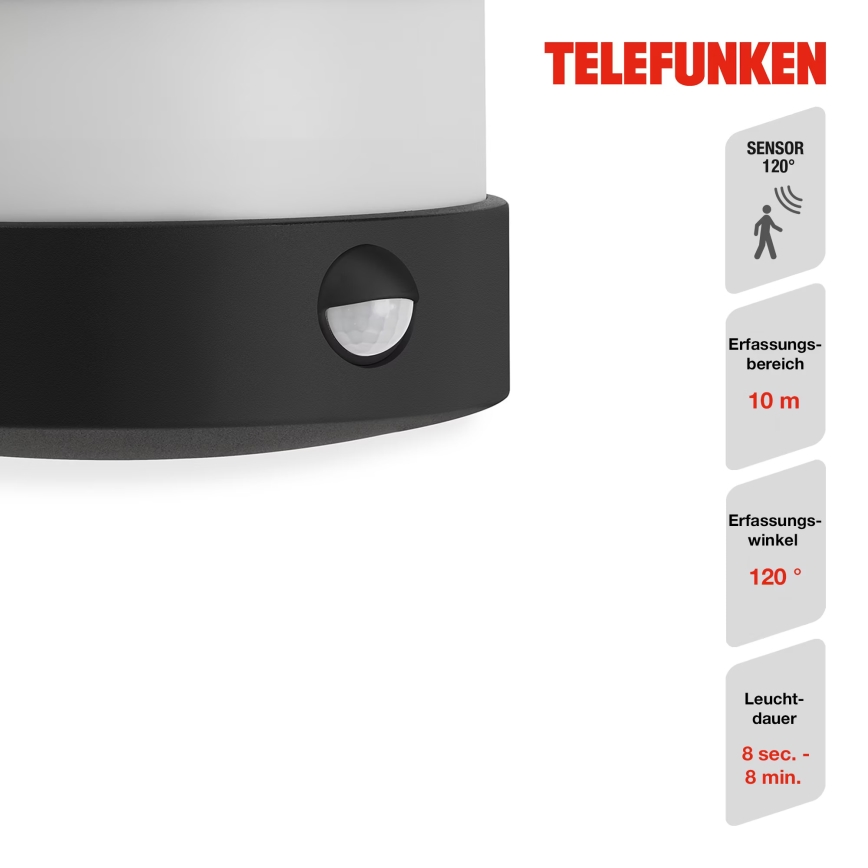 Telefunken 315505TF - LED Φωτιστικό τοίχου εξωτερικού χώρου με αισθητήρα LED/12W/230V IP44 μαύρο