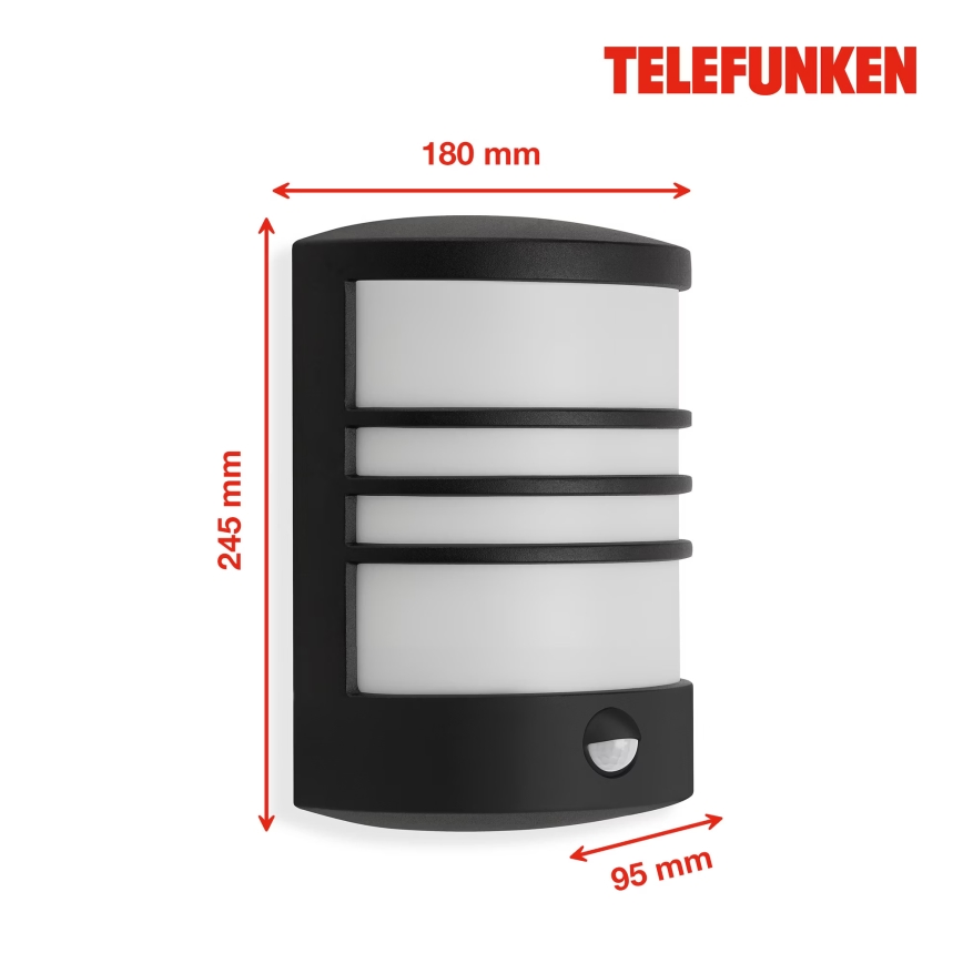 Telefunken 315505TF - LED Φωτιστικό τοίχου εξωτερικού χώρου με αισθητήρα LED/12W/230V IP44 μαύρο