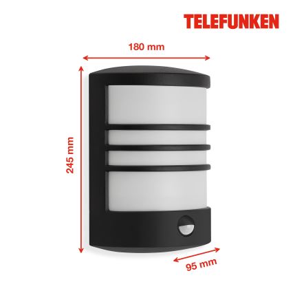 Telefunken 315505TF - LED Φωτιστικό τοίχου εξωτερικού χώρου με αισθητήρα LED/12W/230V IP44 μαύρο
