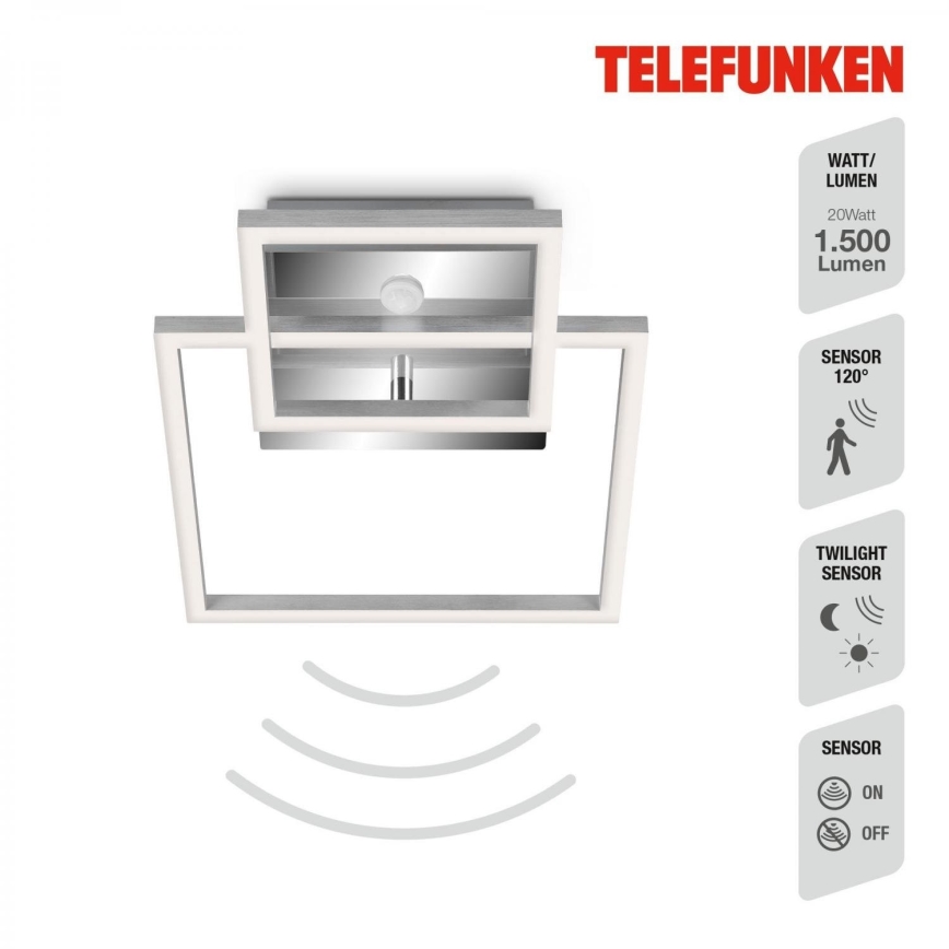 Telefunken 318608TF - Φωτιστικό οροφής LED με αισθητήρα FRAME LED/17W/230V 3000K ματ χρώμιο